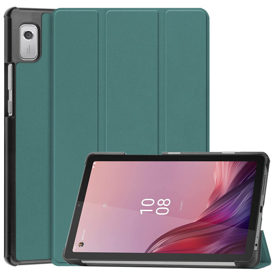 For Lenovo Tab M9 Anti-scratch PU Leather Tablet Case Tri-fold Stand Protective Cover - Blackish Green