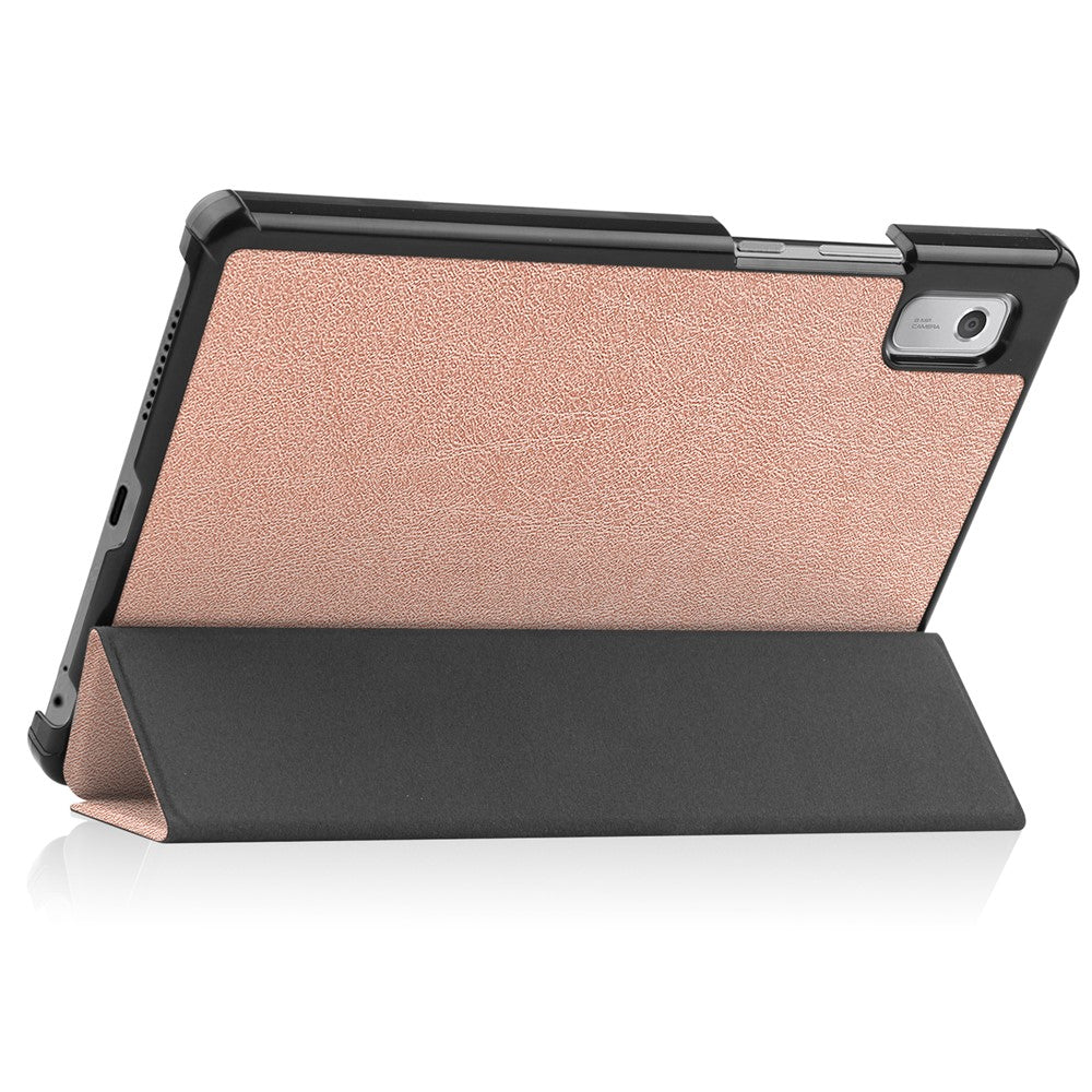 For Lenovo Tab M9 Anti-scratch PU Leather Tablet Case Tri-fold Stand Protective Cover - Rose Gold