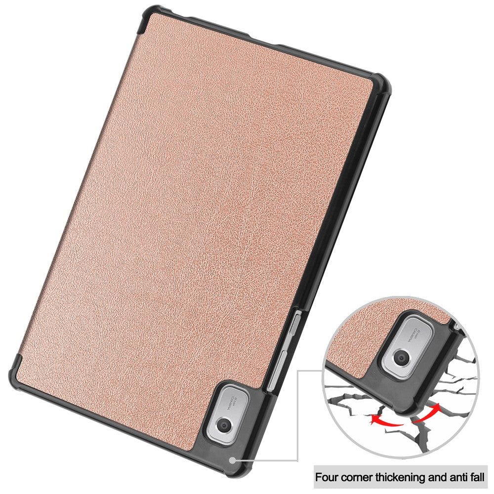 For Lenovo Tab M9 Anti-scratch PU Leather Tablet Case Tri-fold Stand Protective Cover - Rose Gold