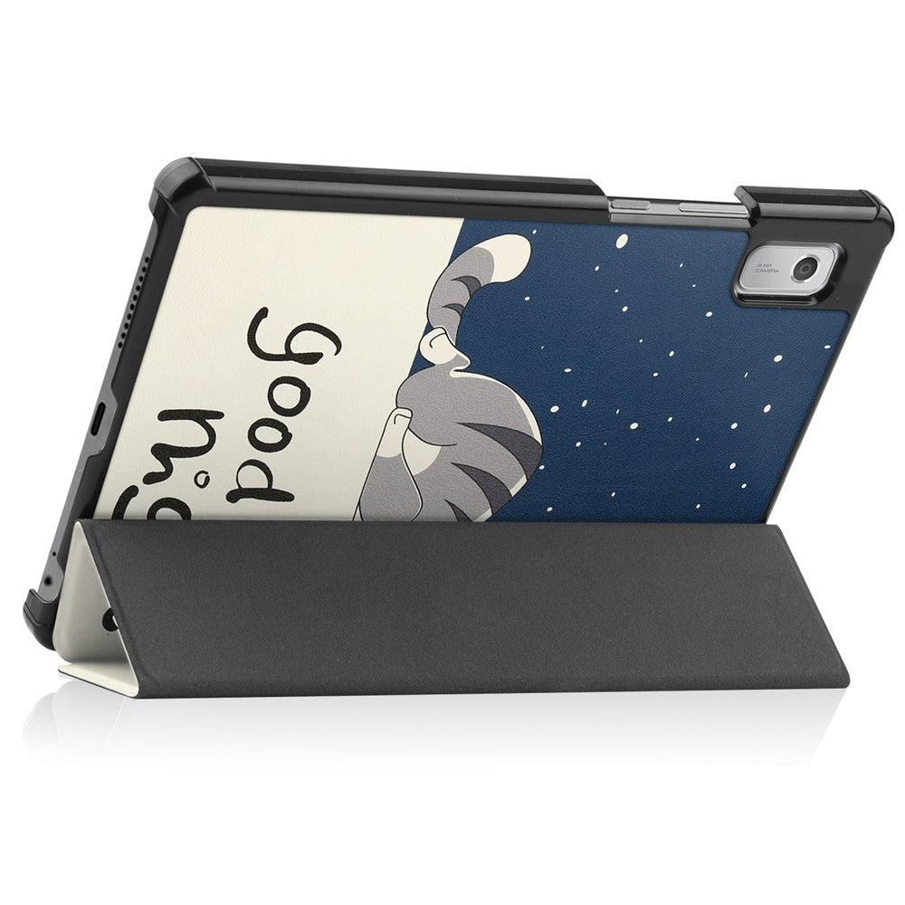 Tri-fold Stand Tablet Case for Lenovo Tab M9 Pattern Printing PU Leather + PC Protective Cover - Cat