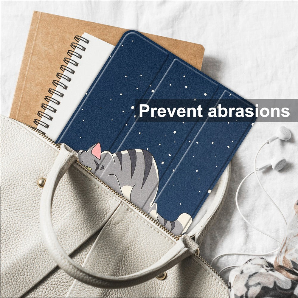 Tri-fold Stand Tablet Case for Lenovo Tab M9 Pattern Printing PU Leather + PC Protective Cover - Cat