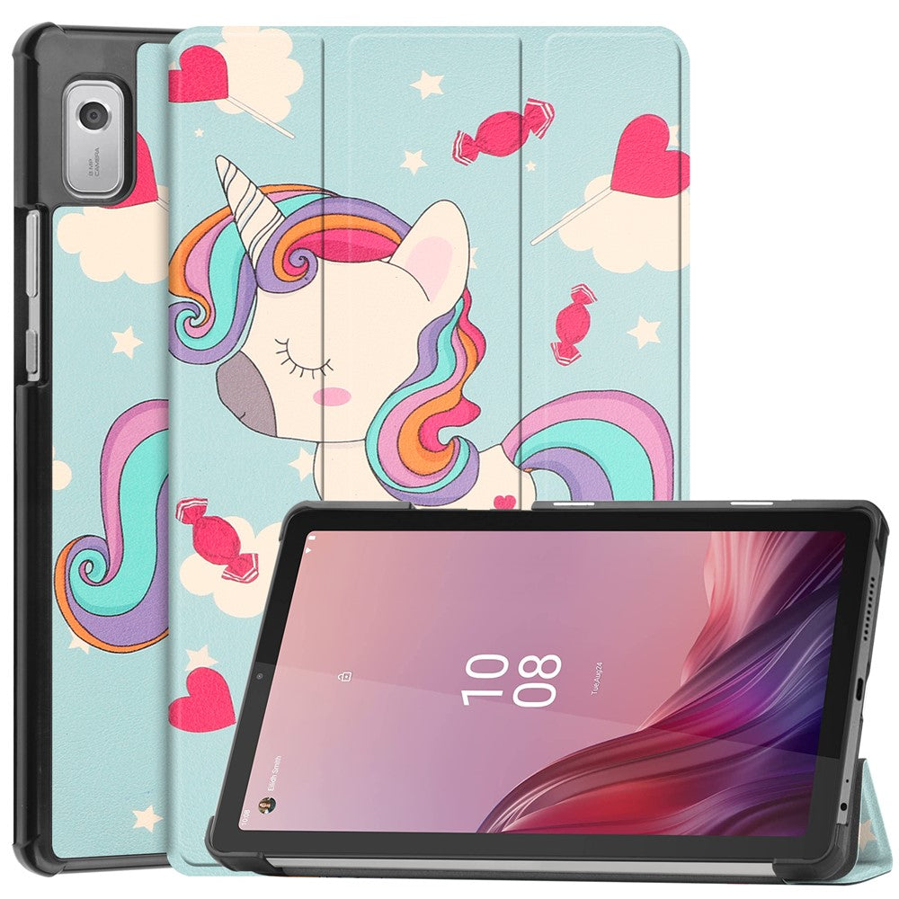 Tri-fold Stand Tablet Case for Lenovo Tab M9 Pattern Printing PU Leather + PC Protective Cover - Horse