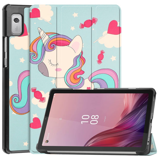 Tri-fold Stand Tablet Case for Lenovo Tab M9 Pattern Printing PU Leather + PC Protective Cover - Horse