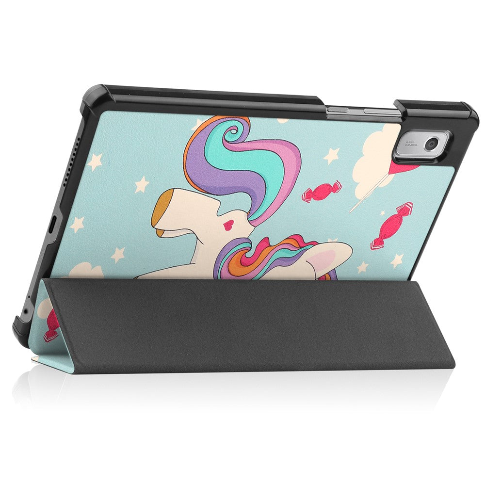 Tri-fold Stand Tablet Case for Lenovo Tab M9 Pattern Printing PU Leather + PC Protective Cover - Horse