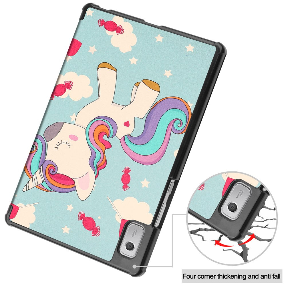 Tri-fold Stand Tablet Case for Lenovo Tab M9 Pattern Printing PU Leather + PC Protective Cover - Horse
