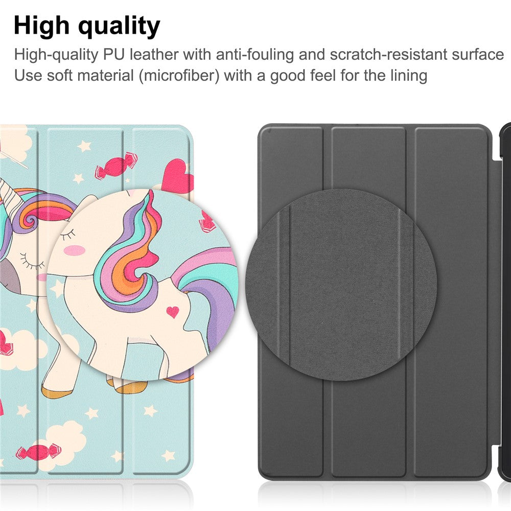 Tri-fold Stand Tablet Case for Lenovo Tab M9 Pattern Printing PU Leather + PC Protective Cover - Horse