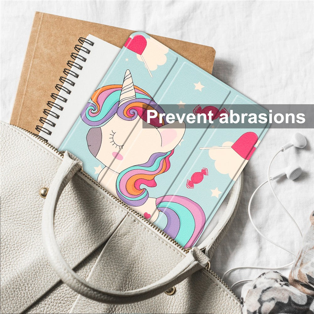 Tri-fold Stand Tablet Case for Lenovo Tab M9 Pattern Printing PU Leather + PC Protective Cover - Horse