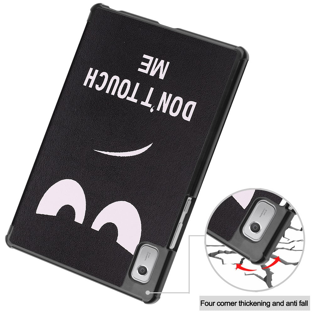 Tri-fold Stand Tablet Case for Lenovo Tab M9 Pattern Printing PU Leather + PC Protective Cover - Don't Touch Me