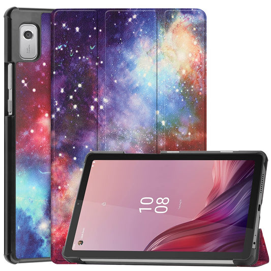 Tri-fold Stand Tablet Case for Lenovo Tab M9 Pattern Printing PU Leather + PC Protective Cover - Starry Sky