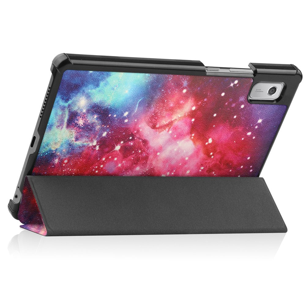Tri-fold Stand Tablet Case for Lenovo Tab M9 Pattern Printing PU Leather + PC Protective Cover - Starry Sky