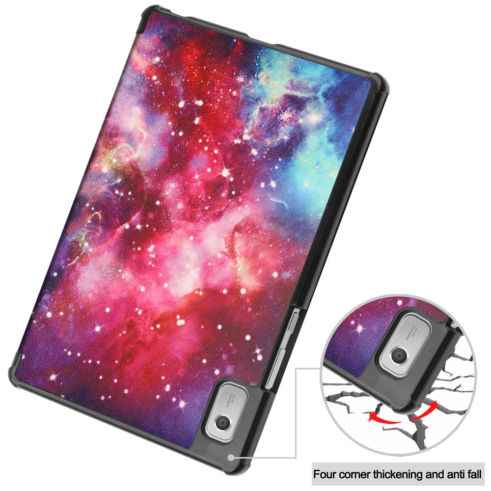 Tri-fold Stand Tablet Case for Lenovo Tab M9 Pattern Printing PU Leather + PC Protective Cover - Starry Sky