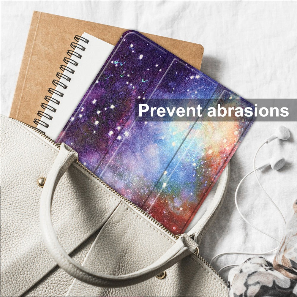 Tri-fold Stand Tablet Case for Lenovo Tab M9 Pattern Printing PU Leather + PC Protective Cover - Starry Sky
