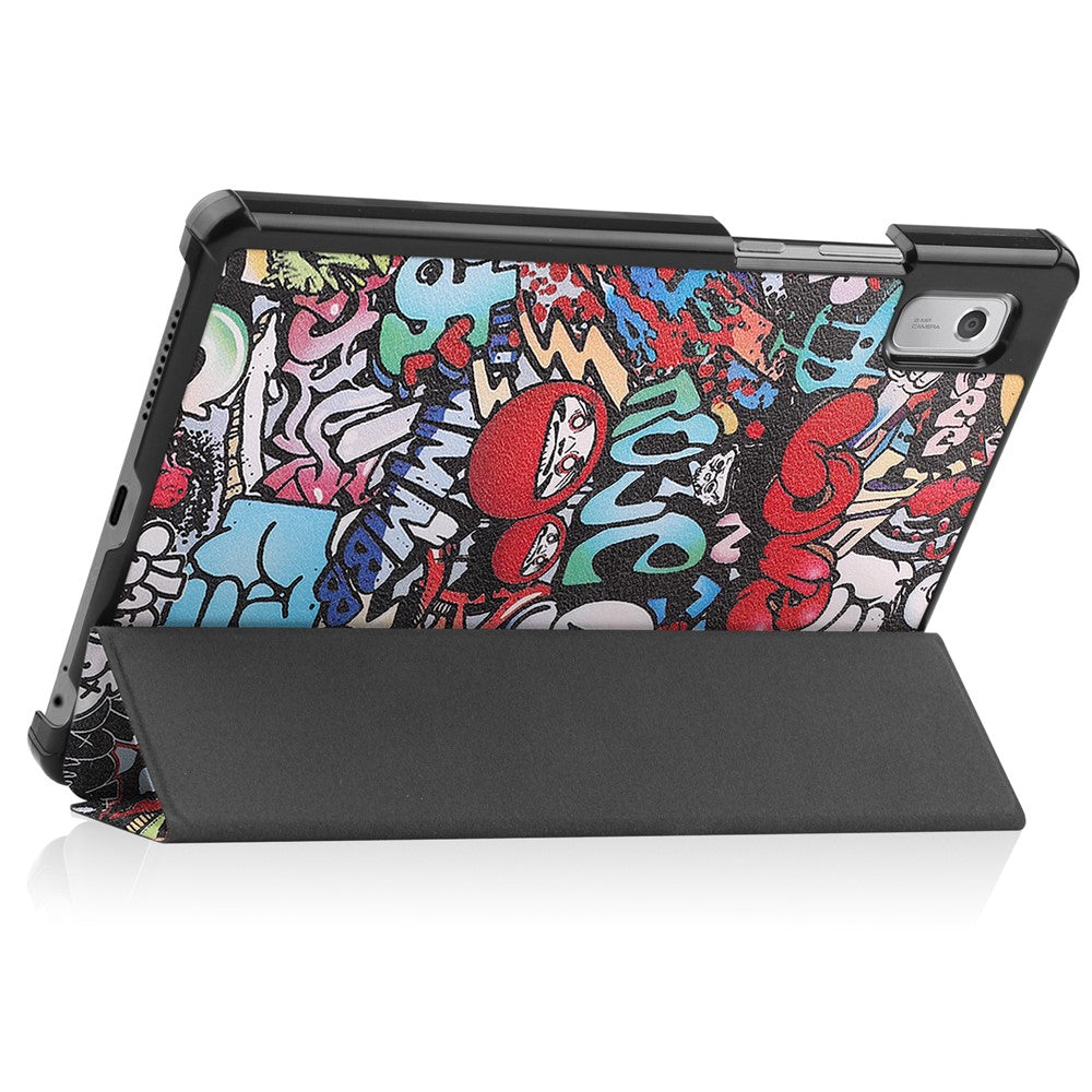 Tri-fold Stand Tablet Case for Lenovo Tab M9 Pattern Printing PU Leather + PC Protective Cover - Graffiti