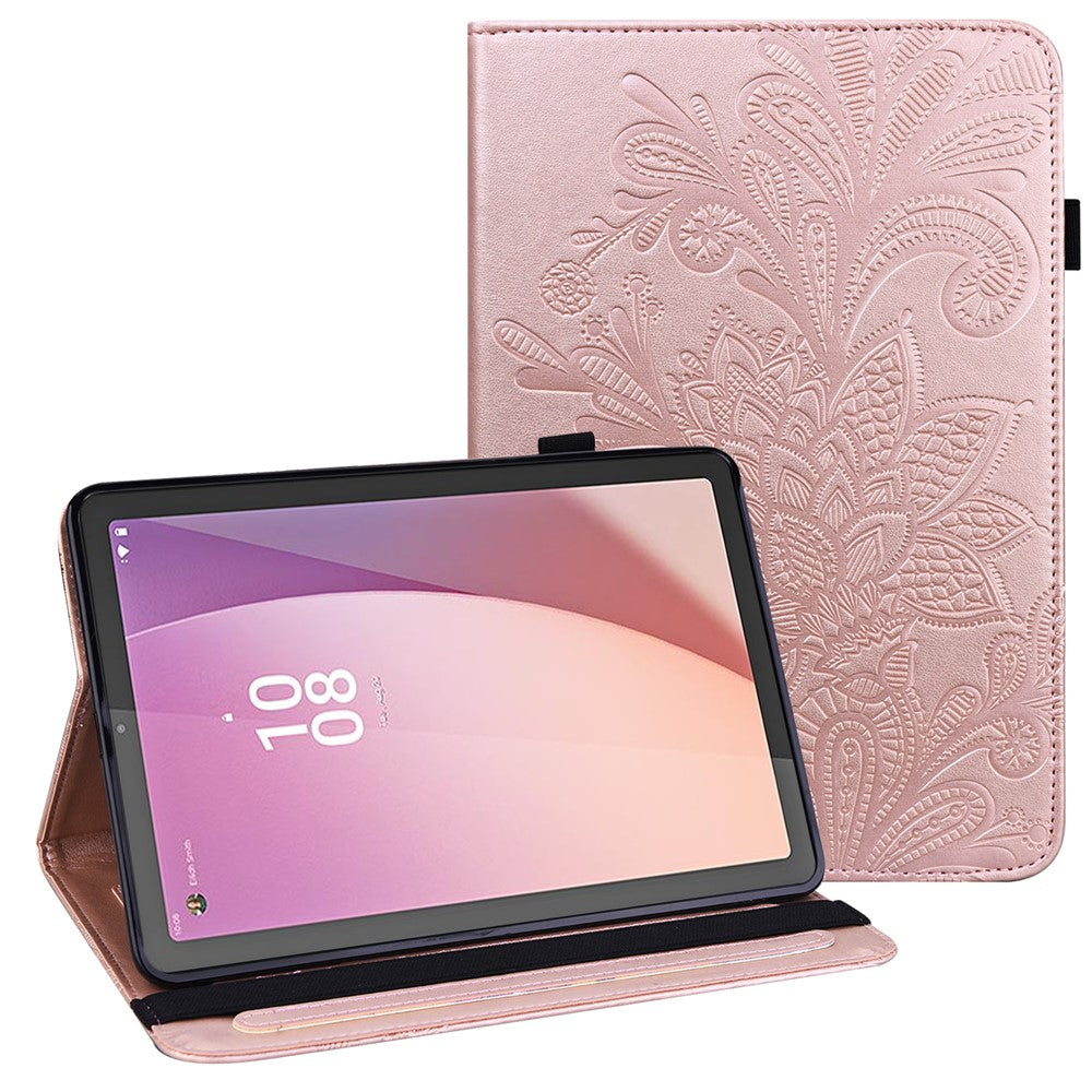 For Lenovo Tab M9 Flower Imprinting Tablet Cover PU Leather Stand Wallet Protective Case - Rose Gold
