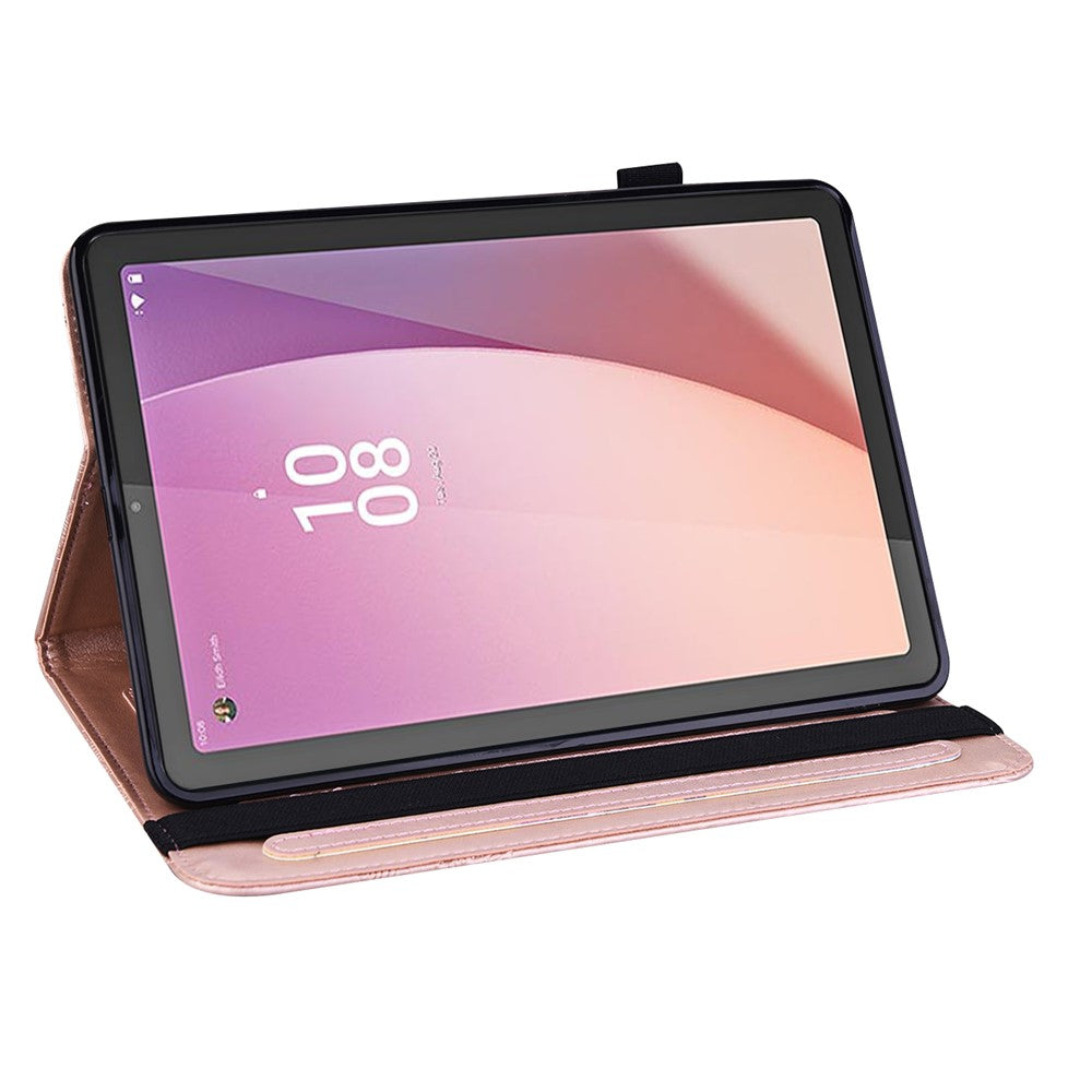 For Lenovo Tab M9 Flower Imprinting Tablet Cover PU Leather Stand Wallet Protective Case - Rose Gold