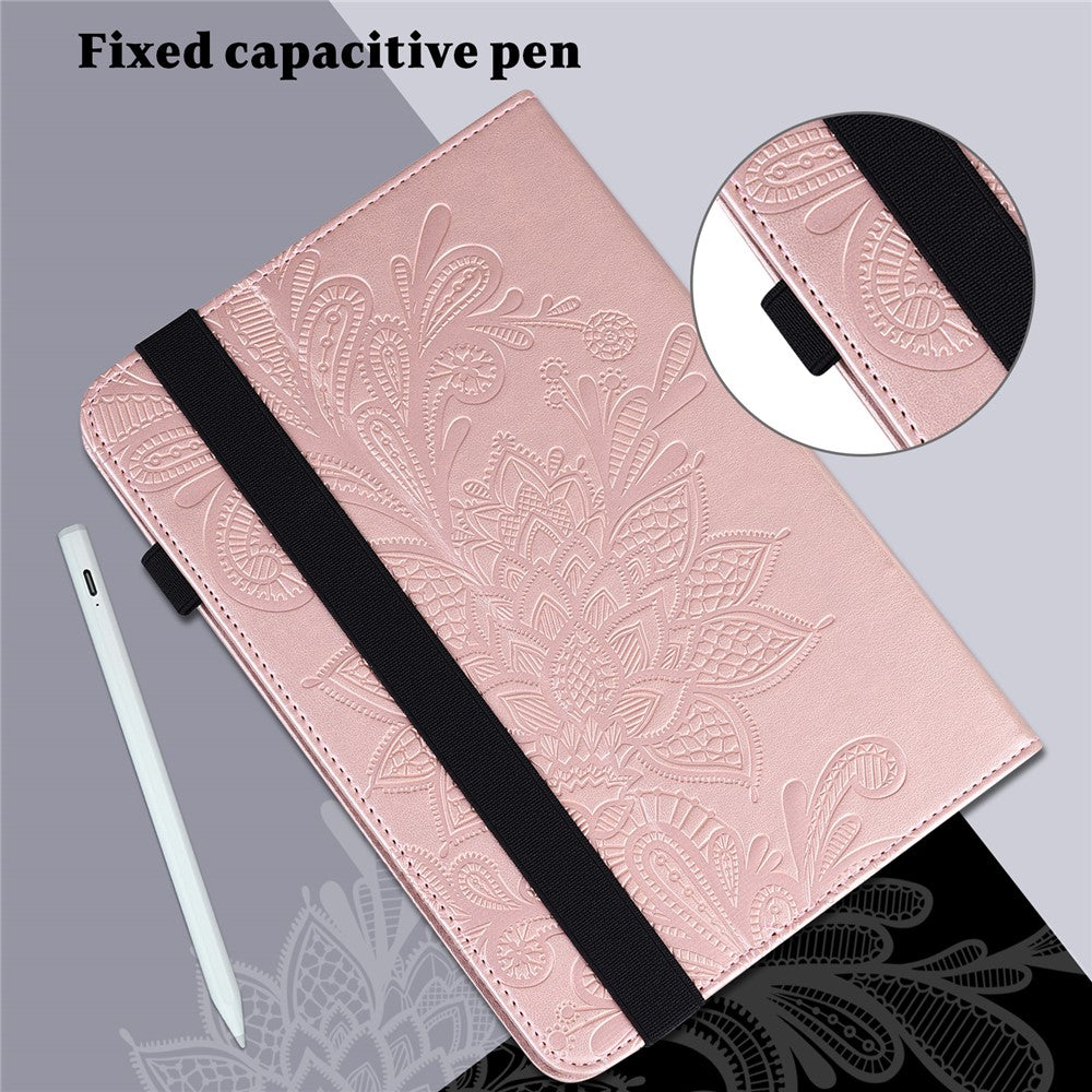 For Lenovo Tab M9 Flower Imprinting Tablet Cover PU Leather Stand Wallet Protective Case - Rose Gold