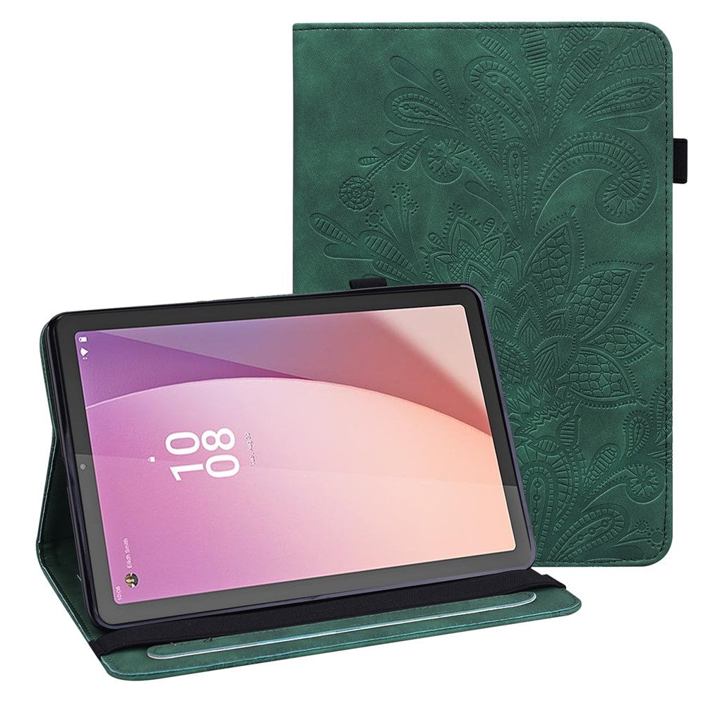 For Lenovo Tab M9 Flower Imprinting Tablet Cover PU Leather Stand Wallet Protective Case - Green