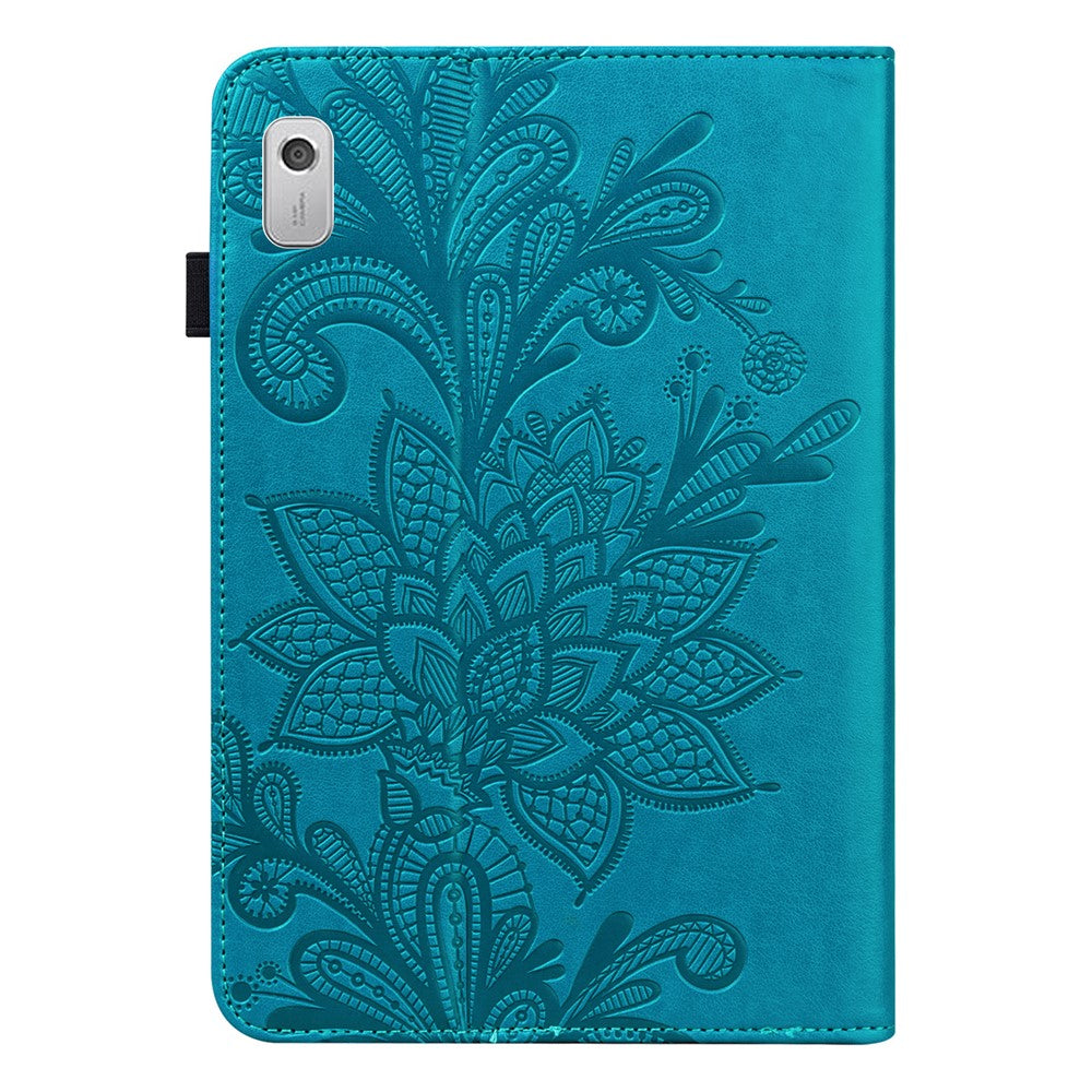 For Lenovo Tab M9 Flower Imprinting Tablet Cover PU Leather Stand Wallet Protective Case - Blue