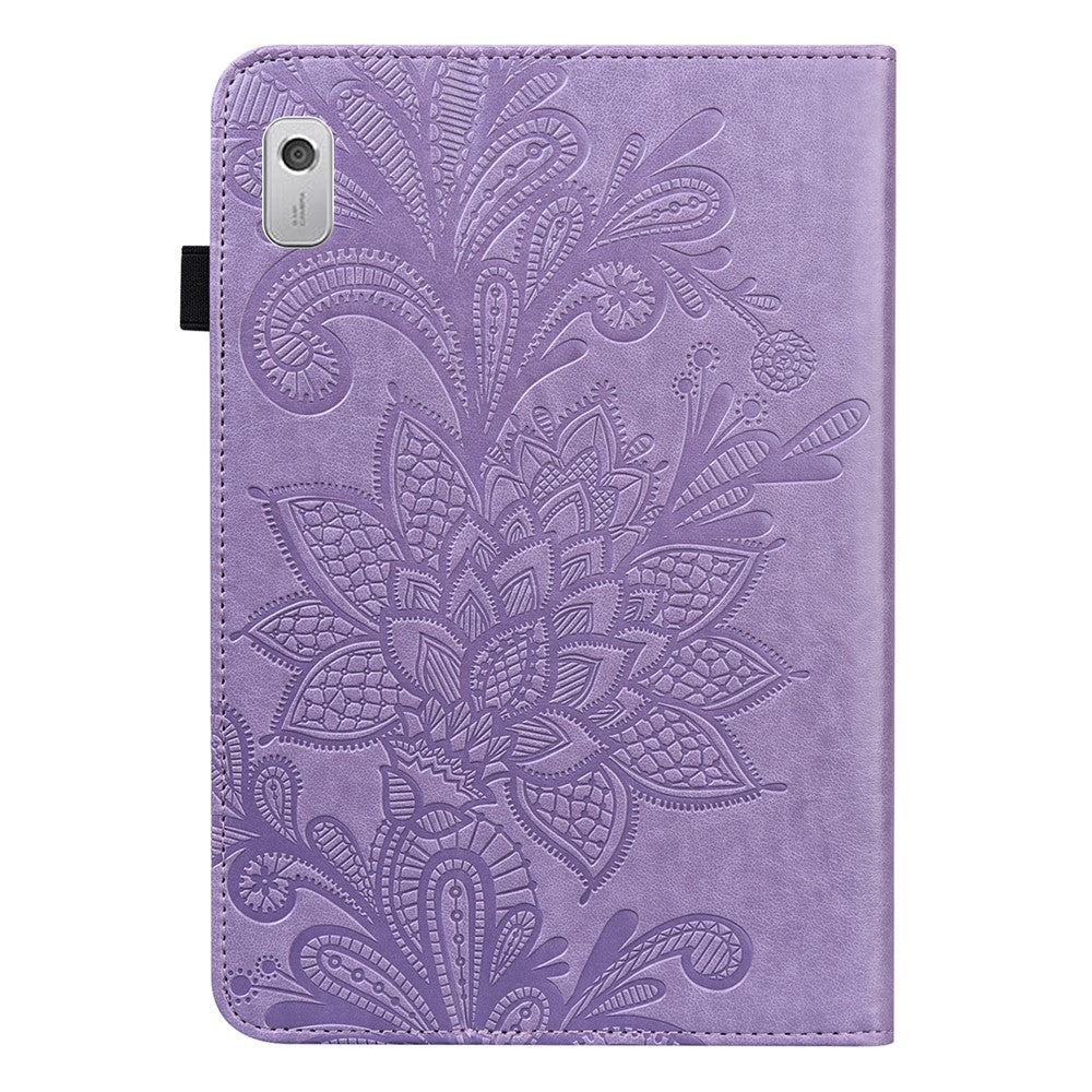 For Lenovo Tab M9 Flower Imprinting Tablet Cover PU Leather Stand Wallet Protective Case - Purple