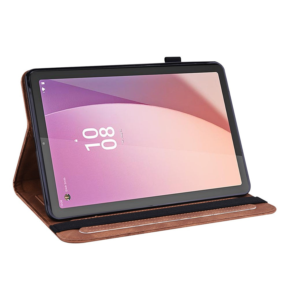 For Lenovo Tab M9 Flower Imprinting Tablet Cover PU Leather Stand Wallet Protective Case - Brown