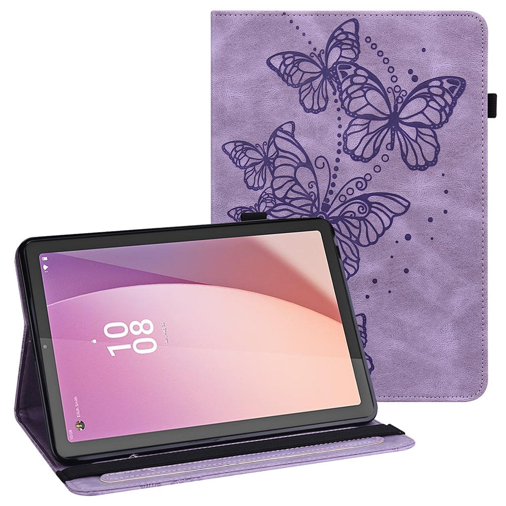 For Lenovo Tab M9 PU Leather Butterfly Imprinted Tablet Stand Cover Card Holder Shockproof Case - Purple