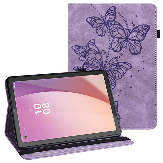 For Lenovo Tab M9 PU Leather Butterfly Imprinted Tablet Stand Cover Card Holder Shockproof Case - Purple