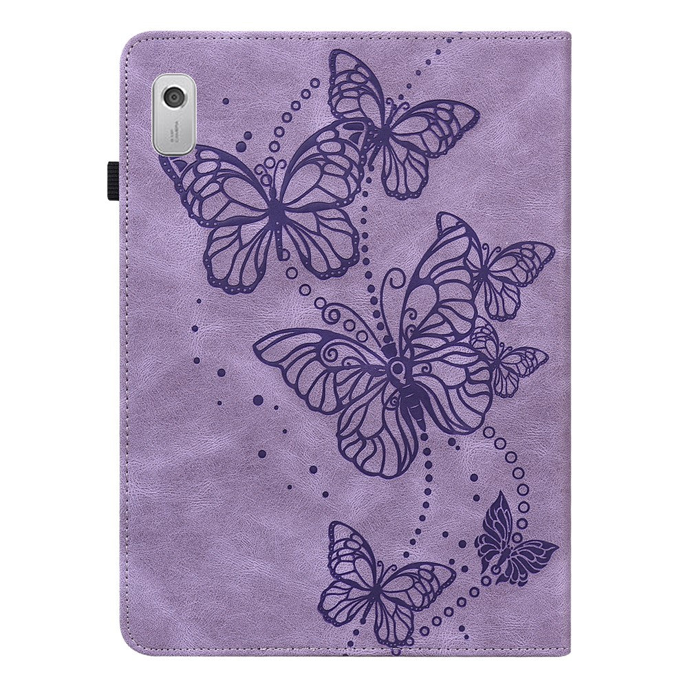 For Lenovo Tab M9 PU Leather Butterfly Imprinted Tablet Stand Cover Card Holder Shockproof Case - Purple