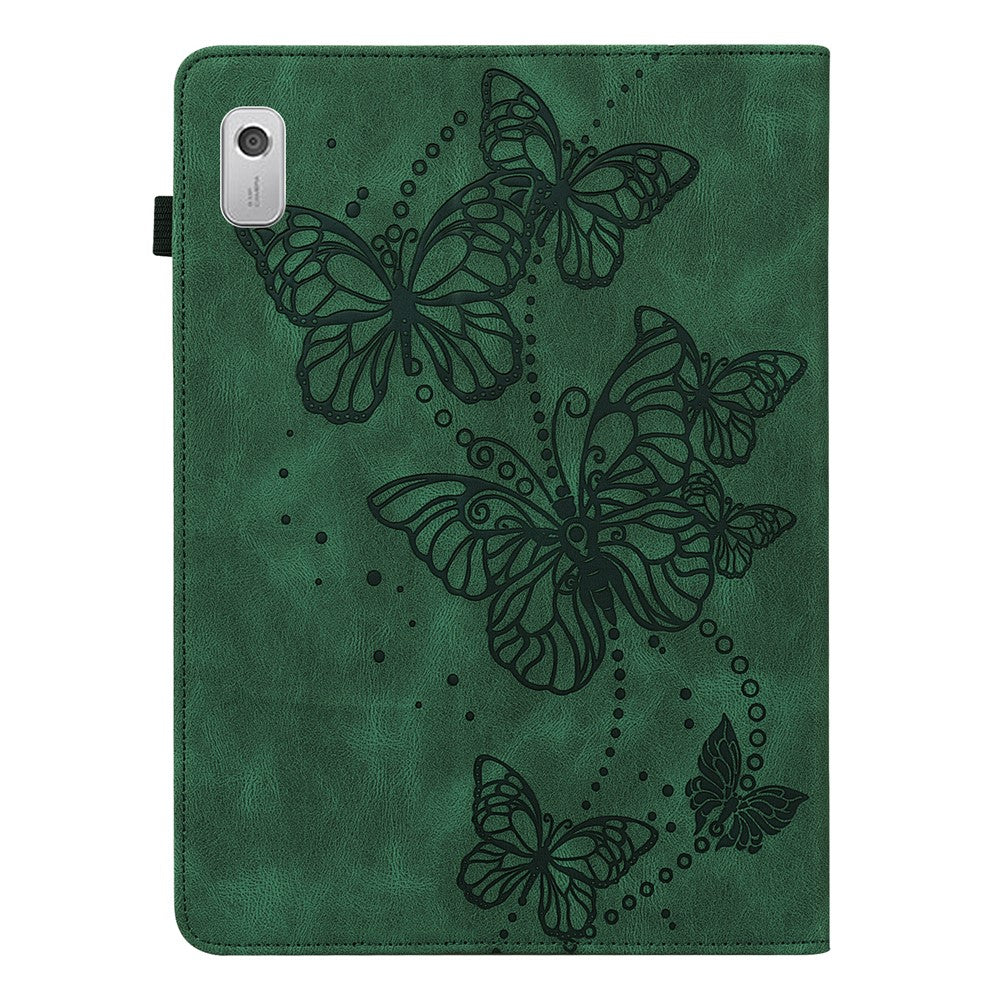For Lenovo Tab M9 PU Leather Butterfly Imprinted Tablet Stand Cover Card Holder Shockproof Case - Green