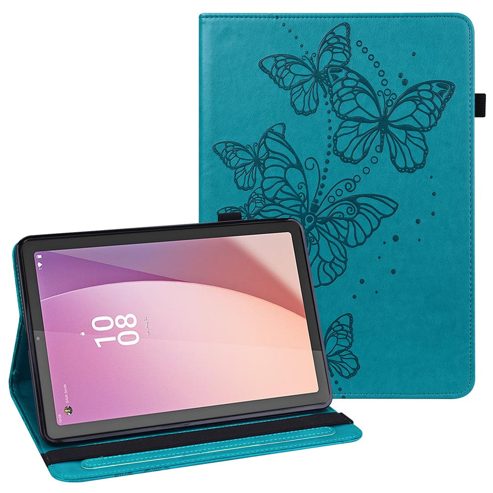 For Lenovo Tab M9 PU Leather Butterfly Imprinted Tablet Stand Cover Card Holder Shockproof Case - Blue