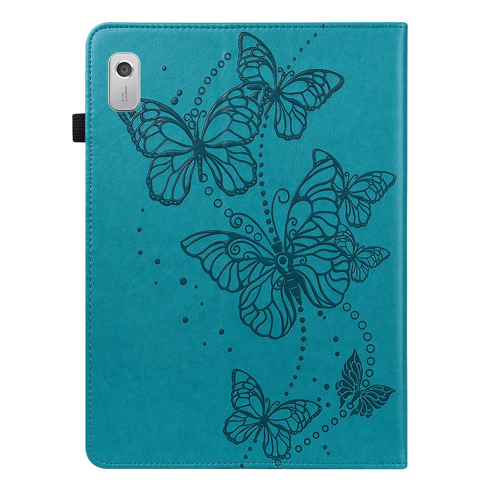 For Lenovo Tab M9 PU Leather Butterfly Imprinted Tablet Stand Cover Card Holder Shockproof Case - Blue
