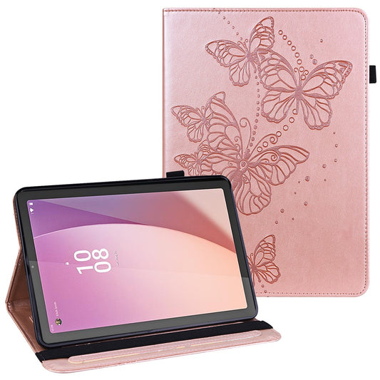 For Lenovo Tab M9 PU Leather Butterfly Imprinted Tablet Stand Cover Card Holder Shockproof Case - Rose Gold
