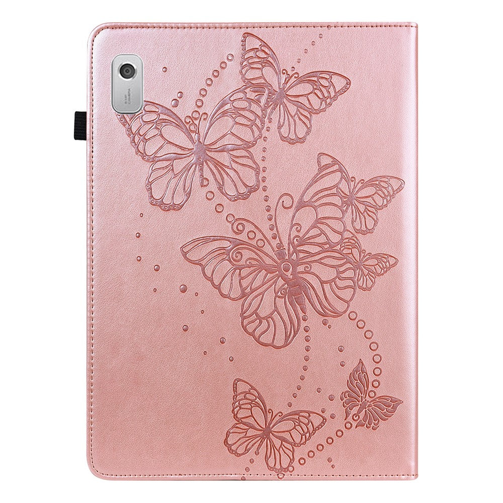 For Lenovo Tab M9 PU Leather Butterfly Imprinted Tablet Stand Cover Card Holder Shockproof Case - Rose Gold