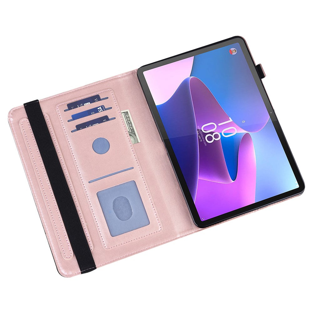 For Lenovo Tab M9 PU Leather Butterfly Imprinted Tablet Stand Cover Card Holder Shockproof Case - Rose Gold
