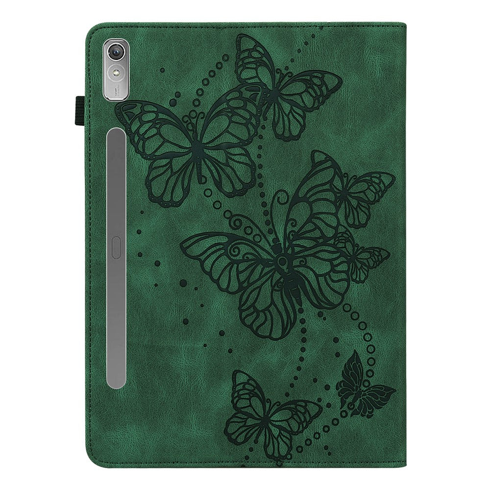For Lenovo Tab P11 Pro Gen 2 PU Leather Tablet Stand Cover Butterfly Imprinted Card Holder Drop-proof Case - Green