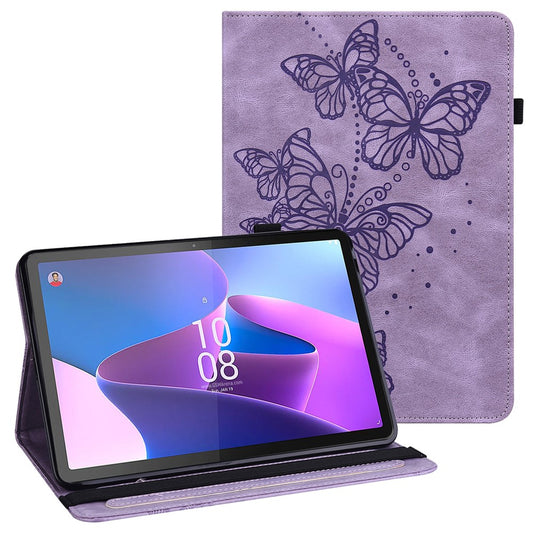 For Lenovo Tab P11 Pro Gen 2 PU Leather Tablet Stand Cover Butterfly Imprinted Card Holder Drop-proof Case - Purple