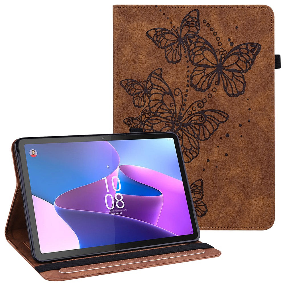 For Lenovo Tab P11 Pro Gen 2 PU Leather Tablet Stand Cover Butterfly Imprinted Card Holder Drop-proof Case - Brown