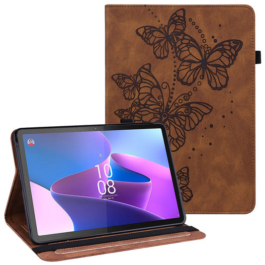 For Lenovo Tab P11 Pro Gen 2 PU Leather Tablet Stand Cover Butterfly Imprinted Card Holder Drop-proof Case - Brown