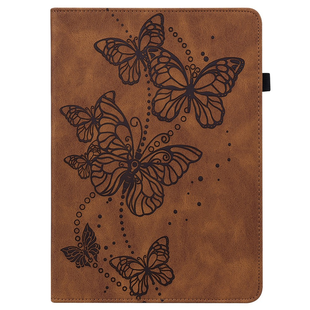 For Lenovo Tab P11 Pro Gen 2 PU Leather Tablet Stand Cover Butterfly Imprinted Card Holder Drop-proof Case - Brown