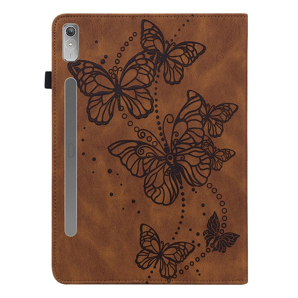 For Lenovo Tab P11 Pro Gen 2 PU Leather Tablet Stand Cover Butterfly Imprinted Card Holder Drop-proof Case - Brown