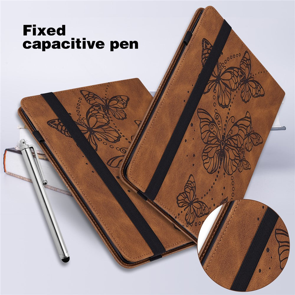 For Lenovo Tab P11 Pro Gen 2 PU Leather Tablet Stand Cover Butterfly Imprinted Card Holder Drop-proof Case - Brown