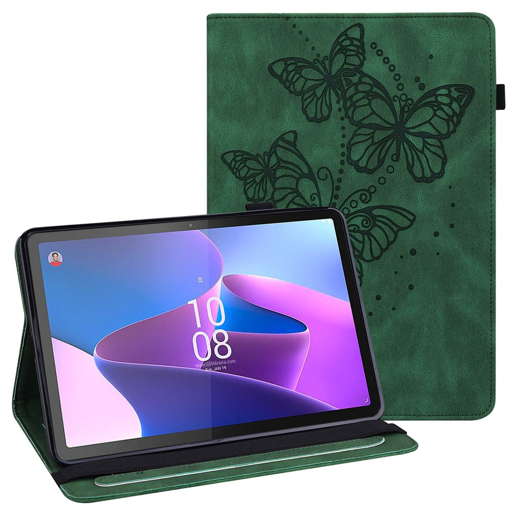 For Lenovo Tab P11 Gen 2 Butterfly Imprinted PU Leather Tablet Stand Cover Drop-proof Case with Card Slots - Green
