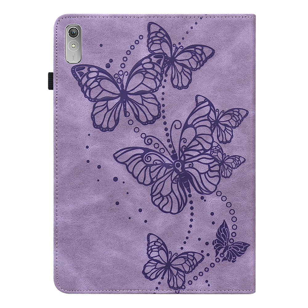 For Lenovo Tab P11 Gen 2 Butterfly Imprinted PU Leather Tablet Stand Cover Drop-proof Case with Card Slots - Purple