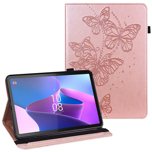 For Lenovo Tab P11 Gen 2 Butterfly Imprinted PU Leather Tablet Stand Cover Drop-proof Case with Card Slots - Rose Gold
