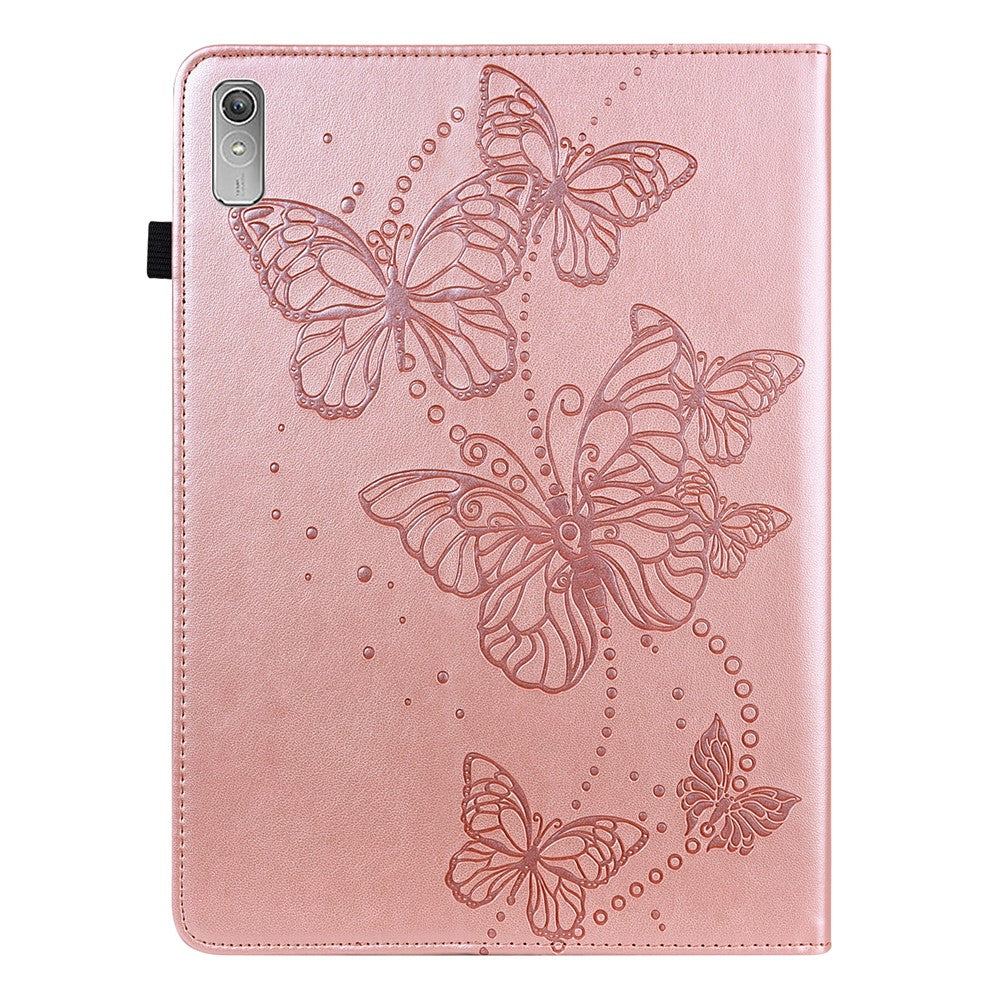 For Lenovo Tab P11 Gen 2 Butterfly Imprinted PU Leather Tablet Stand Cover Drop-proof Case with Card Slots - Rose Gold