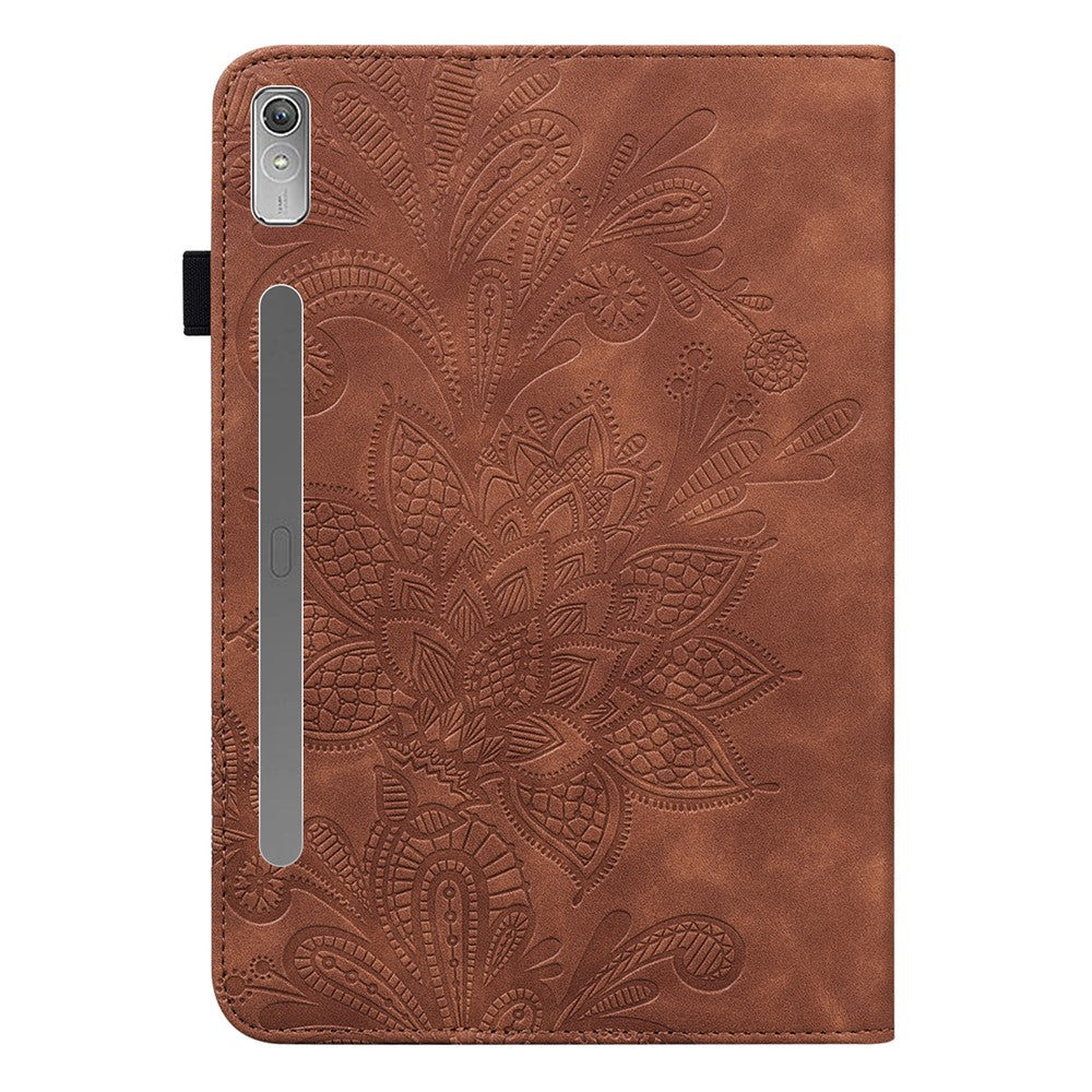 For Lenovo Tab P11 Pro Gen 2 Flower Imprinting PU Leather Tablet Case Drop-proof Wallet Stand Cover - Brown