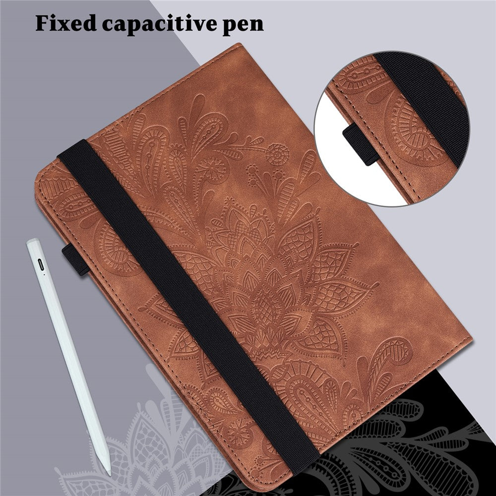For Lenovo Tab P11 Pro Gen 2 Flower Imprinting PU Leather Tablet Case Drop-proof Wallet Stand Cover - Brown