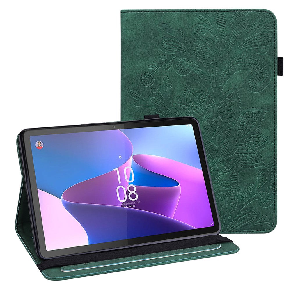 For Lenovo Tab P11 Pro Gen 2 Flower Imprinting PU Leather Tablet Case Drop-proof Wallet Stand Cover - Green