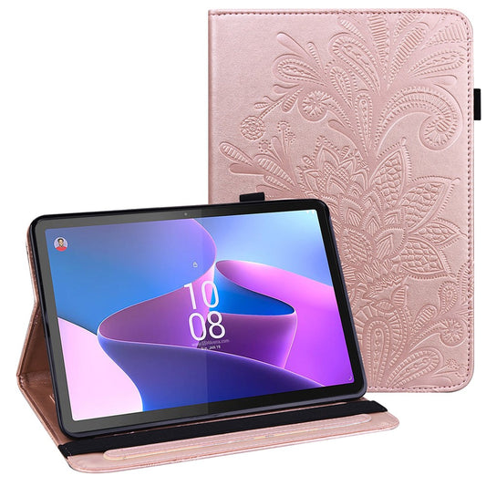 For Lenovo Tab P11 Pro Gen 2 Flower Imprinting PU Leather Tablet Case Drop-proof Wallet Stand Cover - Rose Gold