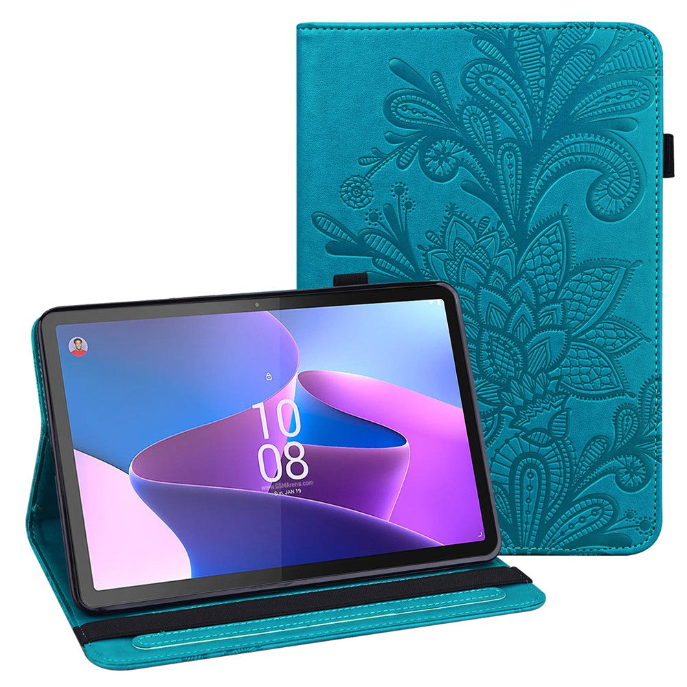 For Lenovo Tab P11 Pro Gen 2 Flower Imprinting PU Leather Tablet Case Drop-proof Wallet Stand Cover - Blue