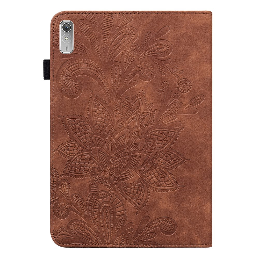 For Lenovo Tab P11 Gen 2 Flower Imprinting Drop-proof Tablet Cover PU Leather Wallet Case with Stand - Brown